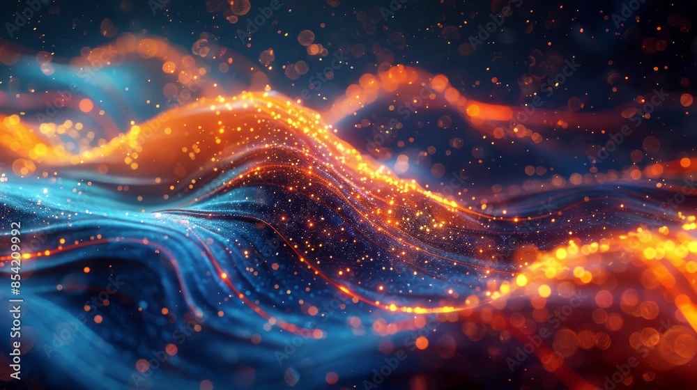 Poster technology background with flowing particles. 3d rendering. ai generation.