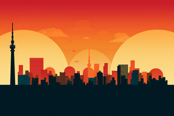 Tokio urban landscape. Pattern with houses. Illustration