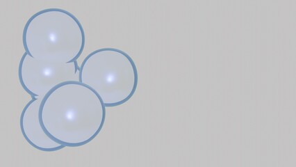 The image represents three 3D-styled blue balls floating in the sky on a background of azure colour. The spheres have a spherical shape and a glossy surface, from which glints of light emanate. The 