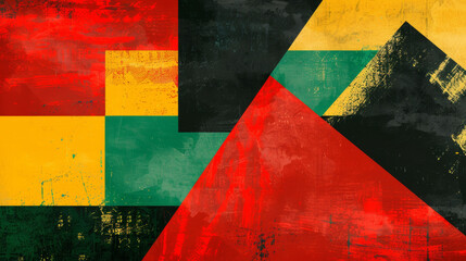 Abstract background for Black history month, Juneteenth freedom day celebration in style of modern art in vibrant reds, yellow, green, black colors