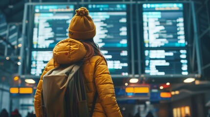 Naklejka premium Generated artificial intelligence shows a girl traveling to the airport.