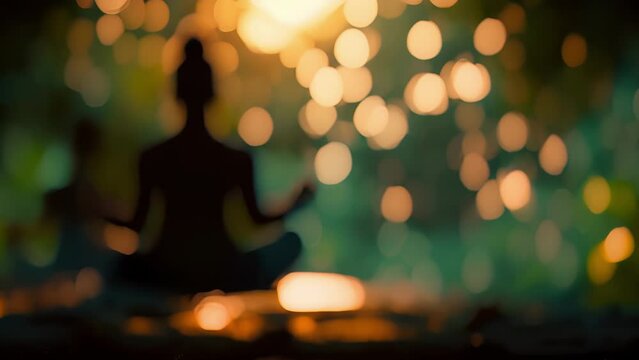 Outoffocus yogis immersed in natures serene backdrop.