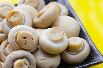 Champignon mushrooms in brine. Canned champignon mushrooms whole