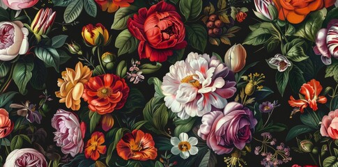 A lush verdant colorful palette Japanese classical painting background of floral botany flowers plants leaves petals blossoming blooming blossoming