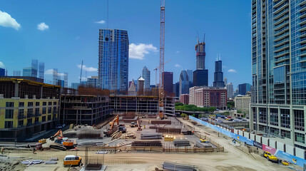 Fototapeta premium construction site for a large building with a clear blue sky background