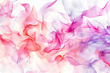Fototapeta premium beautiful pink and purple watercolor flower petals falling, swirling in the wind, soft pastel glowing light, white background