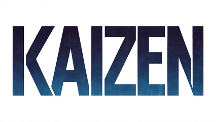 A striking typography design featuring the word "Kaizen" written in bold, modern, and artistic lettering. The text is in a gradient of deep blue to light blue, with a touch of white to create depth an