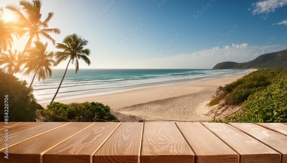 Wall mural desk of free space and summer beach landscape