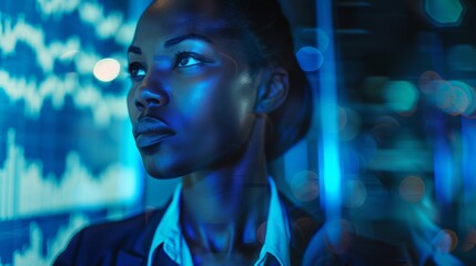 The CEO of a dynamic business powered by portrait leadership is a brilliant African American woman who thinks financial graphs and people in the meeting room