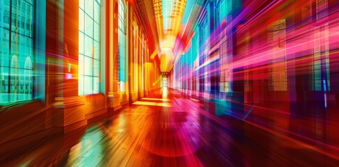 AI-powered dynamic creating light lines in corridor interiors abstract design background