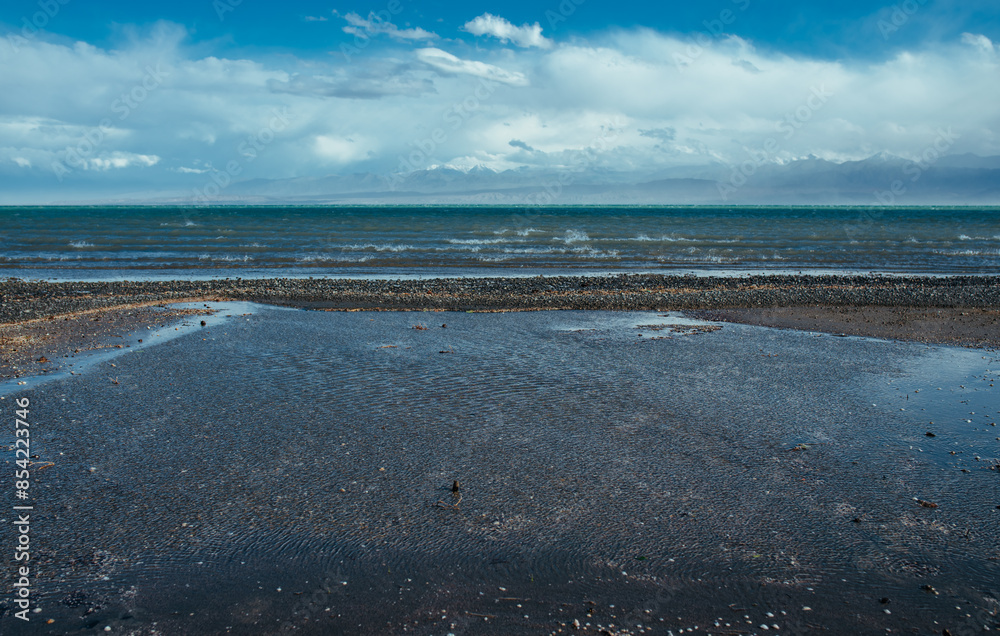 Wall mural Issky-kul lake in Kyrgyzstan, summer landscape