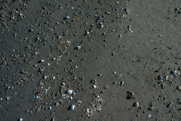 Black sand and small shells texture or background