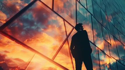 The power of innovation to succeed in business a silhouette of a CEO standing in front of a modern office building