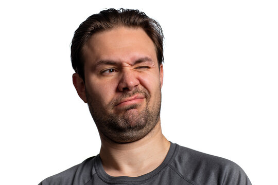 Man skeptical portrait isolated on white background