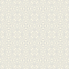 Outline ethnic abstract background. Seamless pattern with symmetric geometric ornament. Can be used for coloring books and pages, textile print, page fill. Vector illustration