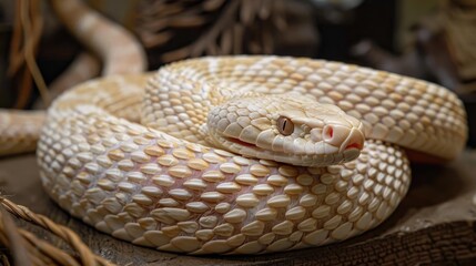 Fototapeta premium Albino Eastern Diamondback Rattlesnake in Genova Museum