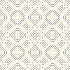 Outline ethnic abstract background. Seamless pattern with symmetric geometric ornament. Can be used for coloring books and pages, textile print, page fill. Vector illustration