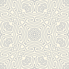 Outline ethnic abstract background. Seamless pattern with symmetric geometric ornament. Can be used for coloring books and pages, textile print, page fill. Vector illustration