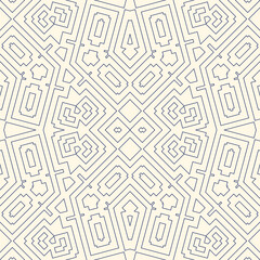 Outline ethnic abstract background. Seamless pattern with symmetric geometric ornament. Can be used for coloring books and pages, textile print, page fill. Vector illustration
