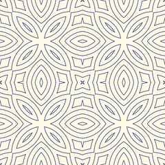Outline ethnic abstract background. Seamless pattern with symmetric geometric ornament. Can be used for coloring books and pages, textile print, page fill. Vector illustration