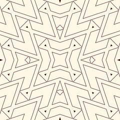 Outline triangles on white background. Repeated figures wallpaper. Ethnic ornamental motif. Seamless pattern with geometric ornament in modern style. Vector art