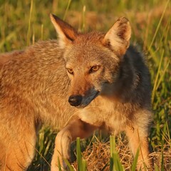 Gorgeous Coyote Bathed in the Warm Glow of the Setting Rising Sun 