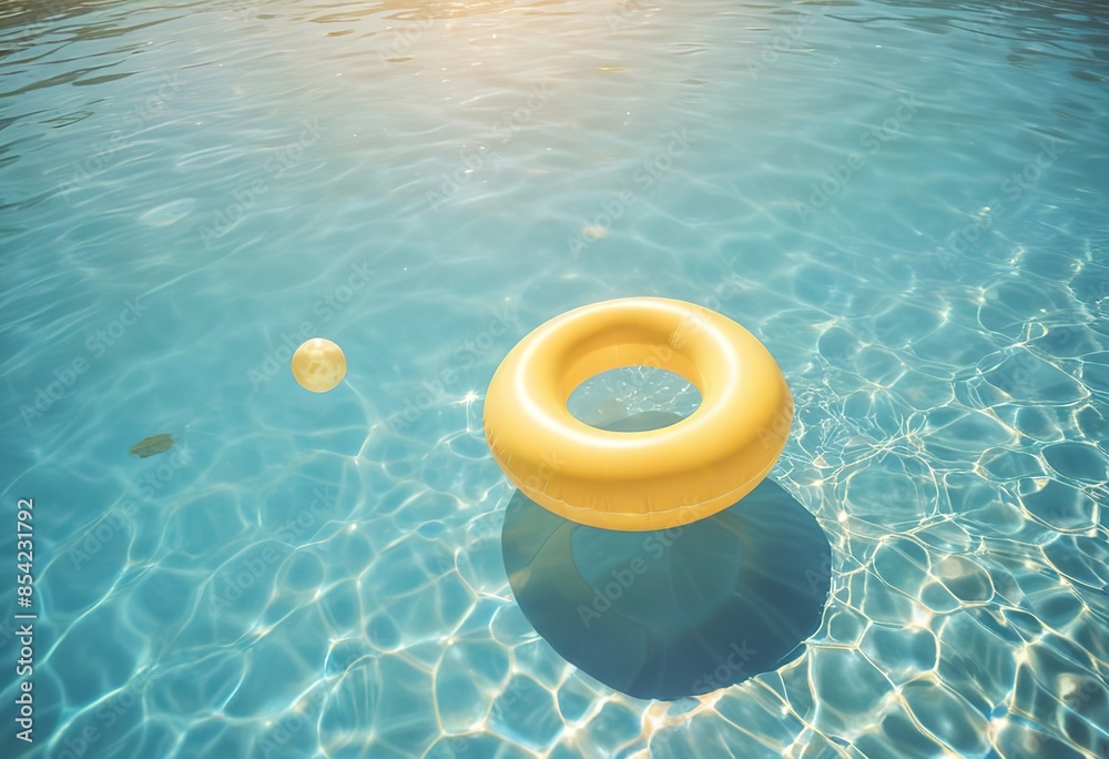 Wall mural yellow swimming pool ring floats in blue water. concept color summer.