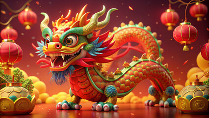 Obraz premium multicolored illustration of chinese dragon symbol new year.