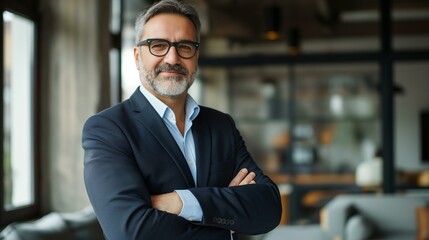 Fototapeta premium Confident CEO with Warm Smile in Modern Office Setting