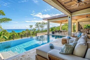 Fototapeta premium From intimate dinners to lavish pool parties, the patio provides a versatile space where guests can celebrate and create lasting memories in an atmosphere of luxury and sophistication
