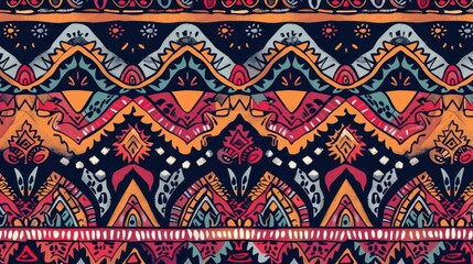 Seamless Ethnic Pattern Vibrant Design for Fabric Textile Wallpaper Tribal Art Traditional Drawing Endless Ethnic Pattern Hand Drawn Seamless Design