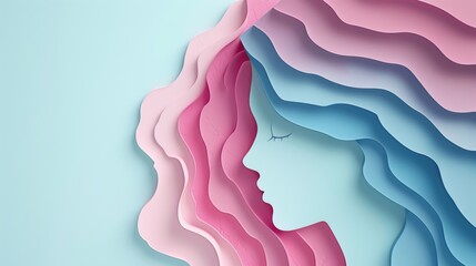 World maternal mental health day. Happy Mother's day. Floral decorations in paper art style. Paper craft card of young women with flowers in hair. Generative ai