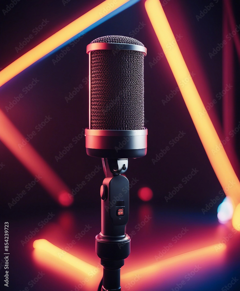 Fototapete in an empty recorded studio with copy space, a studio microphone and pop shield are placed on the mi