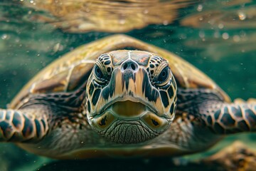 Fototapeta premium Sea turtle swimming in turquoise water