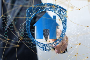 Neural network 3D illustration. Big data and cybersecurity