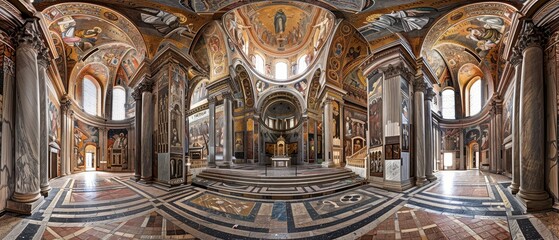 Obraz premium Opulent Grandeur: Wide-Angle View of Chiesa di Santa Maria's Lavish Interior
