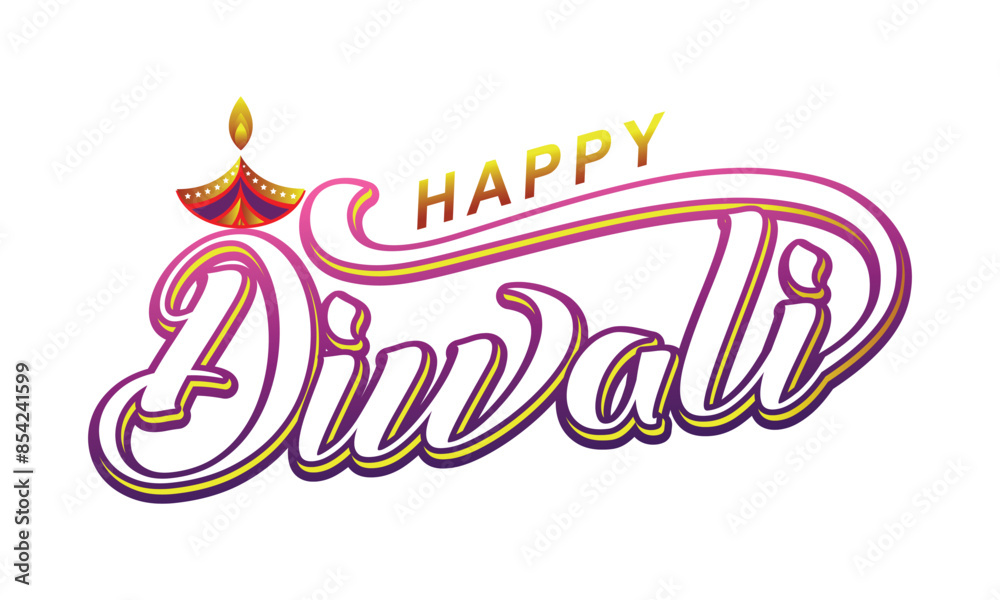 Wall mural Happy Diwali text vector, Happy Diwali text design, Happy Diwali cursive font design, Diwali Festival vector, Deepavali design