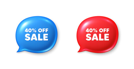 Sale 40 percent off discount. Chat speech bubble 3d icons. Promotion price offer sign. Retail badge symbol. Sale chat offer. Speech bubble banners set. Text box balloon. Vector