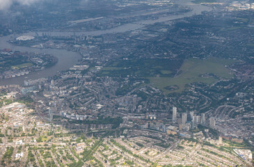 Overlooking the urban sprawl of the city of London from an airplane