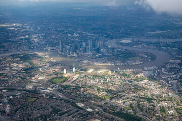 Overlooking the urban sprawl of the city of London from an airplane