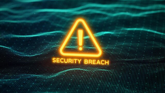 Business server show security breach alert warning sign, Hacker access private confidential database, Cyber attack data protection system exploit concept, hacking computer tech screen 3d rendering