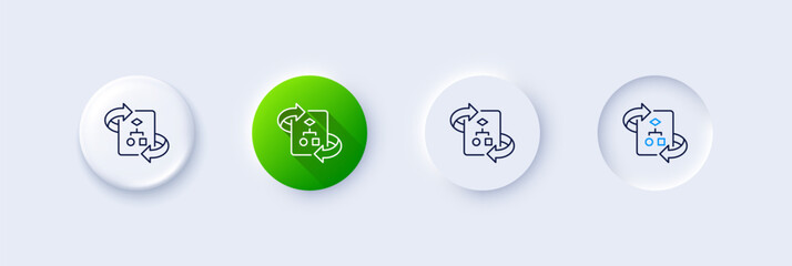 Technical algorithm line icon. Neumorphic, Green gradient, 3d pin buttons. Project documentation sign. Line icons. Neumorphic buttons with outline signs. Vector