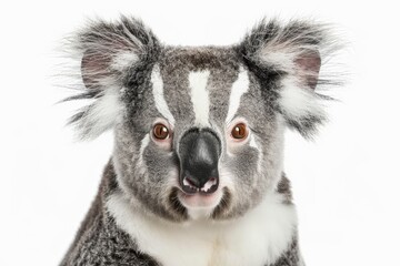 Obraz premium Portrait of a koala bear looking at camera on white background