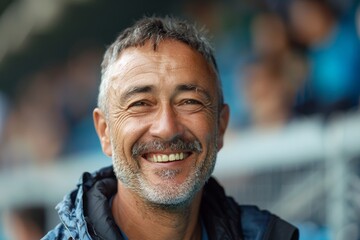 Fototapeta premium Happy handsome middle aged man smiling at stadium