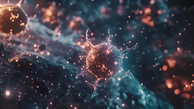 Zoomedin shot of natural killer cells in the process of phagocytosis engulfing and eliminating foreign particles from the body.