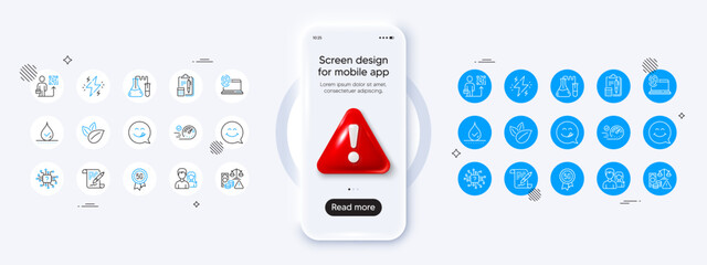 Agreement document, Fraud and Chemistry lab line icons. Phone mockup with 3d danger icon. Pack of Computer fingerprint, 5g technology, Accounting icon. Vector