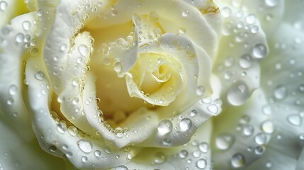 Dew Drops on White Rose Petals