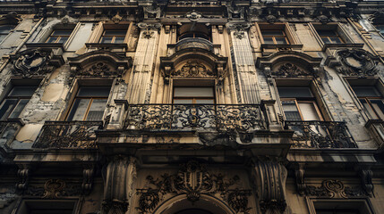 Naklejka premium Timeless Elegance: The Intricate Details of a Historic Building's Facade