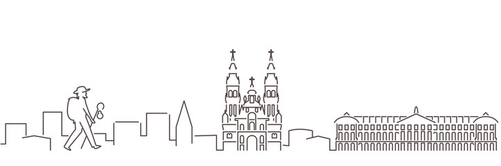 Fototapeta premium Santiago Compostela Dark Line Simple Minimalist Skyline With White Background