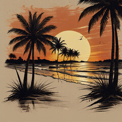 Default T-shirt Design Sketchbook Style - Beautiful Sunset on a Beach